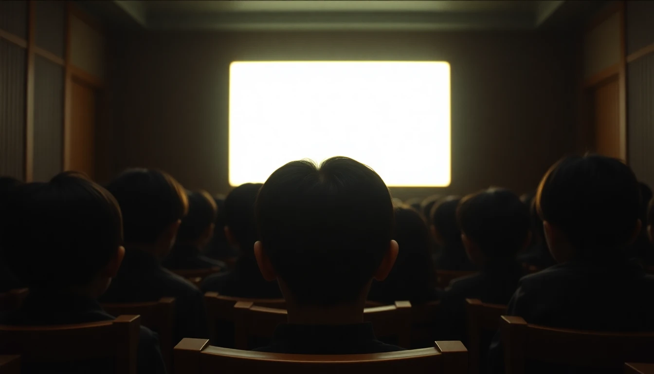 黑漆漆的放映厅里,一排孩子的后脑勺,全都仰着头朝向前方那块发亮的屏幕
